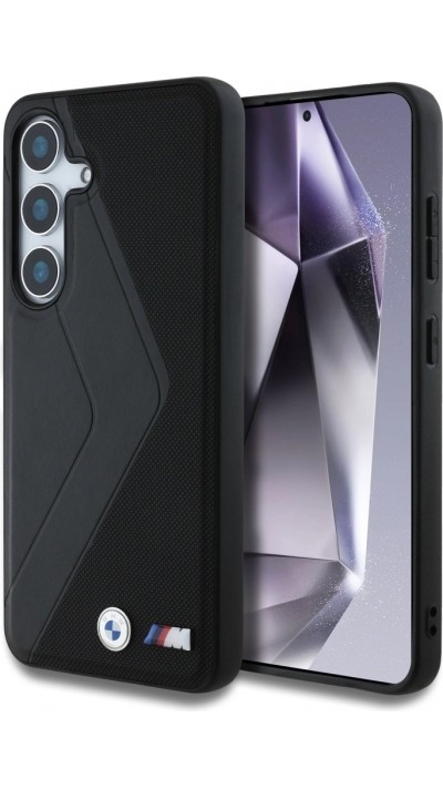 Coque Samsung Galaxy S25 - BMW Oversized rayures compatible MagSafe en cuir  - Noir
