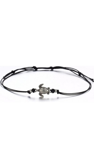 Bracelet de cheville tiss&eacute; avec tortue - Argent