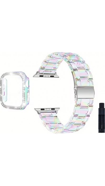 Bracelet transparent scintillant avec coque strass - Blanc - Apple Watch 10 (46 mm)