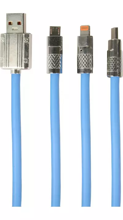 3-in-1 USB-A Kabel Blau Lightning / USB-C / Micro USB (1 m) Leicht und Robust aus Silikon - Blau