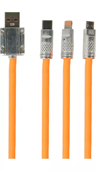 3-in-1 USB-A Kabel orange Lightning / USB-C / Micro USB (1 m) leicht und strapazierfähig aus Silikon - Orange