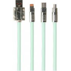 Câble 3 en 1 USB-A vert Lightning / USB-C / Micro USB (1 m) en silicone résistant et léger - Vert menthe
