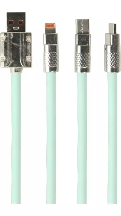 3-in-1 USB-A Kabel grün Lightning / USB-C / Micro USB (1 m) leicht und strapazierfähig aus Silikon - Mintgrün