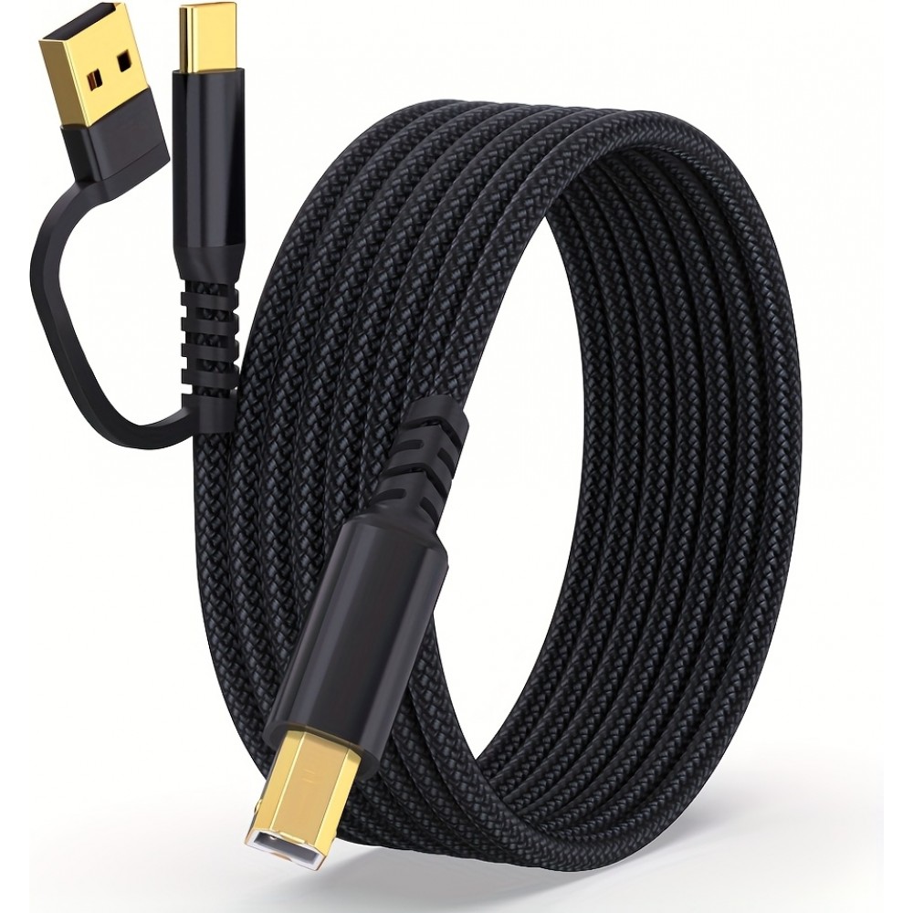 Druckerkabel  2-in-1 USB-A/C zu USB-B f&uuml;r HP / Canon / Epson / Brother - Schwarz