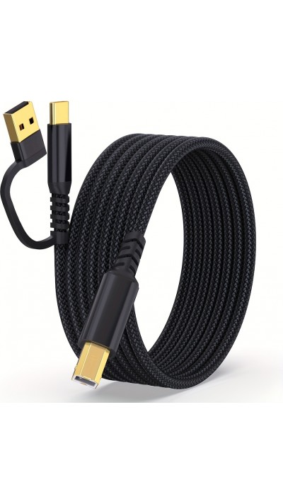 Câble imprimante 2-en-1 USB-A/C vers USB-B pour HP / Canon / Epson / Brother - Noir