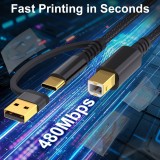 Druckerkabel  2-in-1 USB-A/C zu USB-B f&uuml;r HP / Canon / Epson / Brother - Schwarz