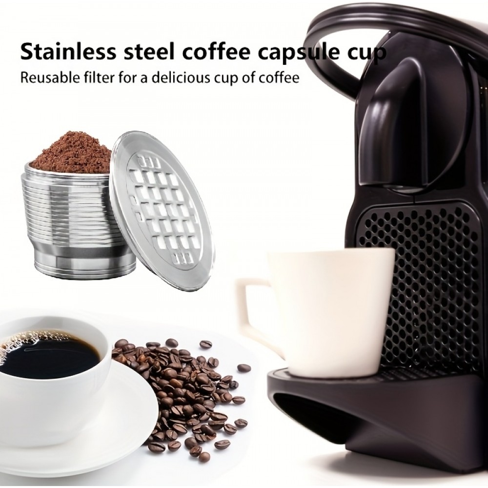 Capsule en acier inoxydable r&eacute;utilisable pour caf&eacute; compatible avec machine Nespresso - Argent