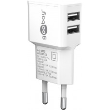Chargeur mural double Goobay 12W USB-A adaptateur secteur USB compact - Blanc