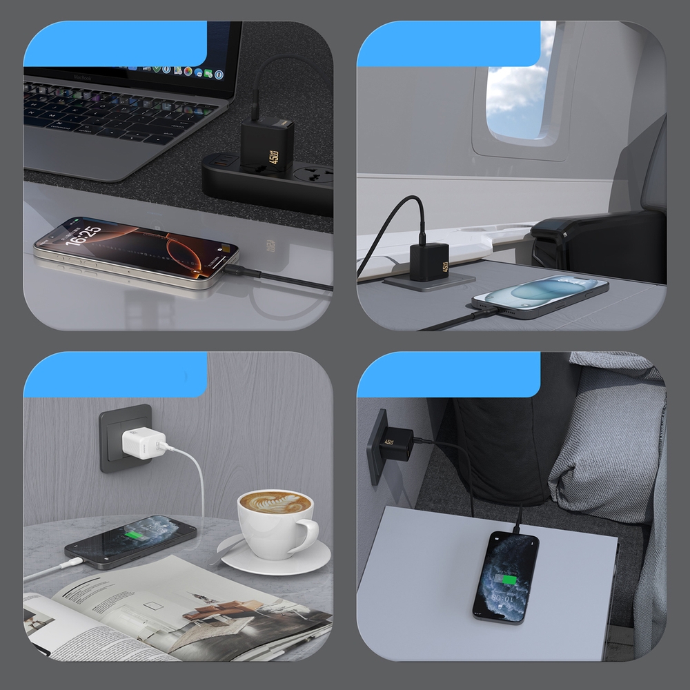 Dudao A28C 45W GaN Wandladegerät mit rutschfestem USB-C-Kabel - Weiss