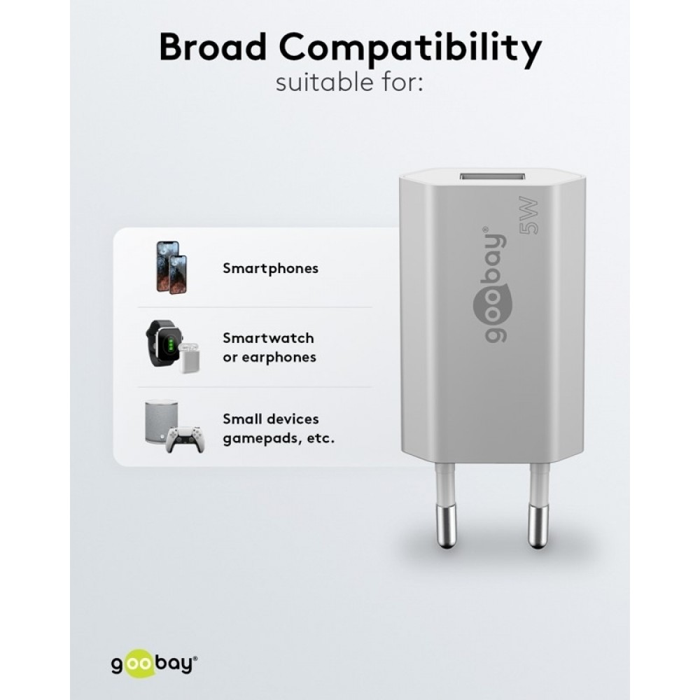 Chargeur mural Goobay 5W USB-A adaptateur secteur USB compact - Noir