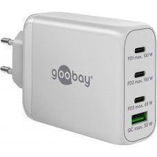 Goobay 100W GaN Multiport Schnellladeger&auml;t mit USB-C Power Delivery & USB-A - Weiss
