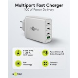 Goobay 100W GaN Multiport Schnellladeger&auml;t mit USB-C Power Delivery & USB-A - Weiss