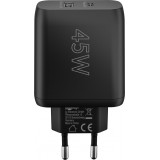 Chargeur rapide Goobay 45W GaN USB-C Power Delivery et USB-A adaptateur mural - Noir