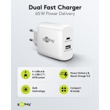 Goobay 65W GaN Schnellladeger&auml;t mit USB-C Power Delivery & USB-A - Weiss