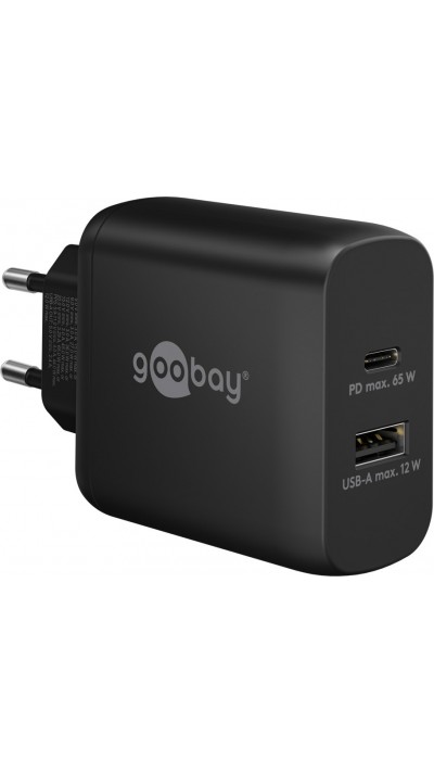 Chargeur rapide Goobay 65W GaN USB-C Power Delivery et USB-A adaptateur mural - Noir