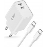 Chargeur Tech-Protect C35W USB-C PD 35W double port avec câble USB-C inclus - Blanc