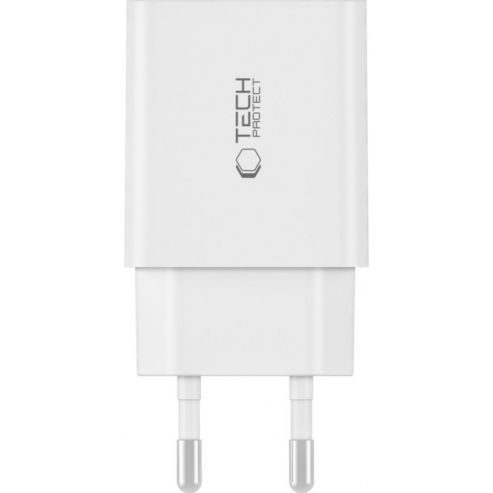 Chargeur Tech-Protect C35W USB-C PD 35W double port avec câble USB-C inclus - Blanc