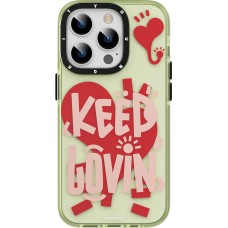 Coque iPhone 14 Pro Max - Youngkit Keep Lovin Silicone verte transparente avec c&oelig;ur - Vert