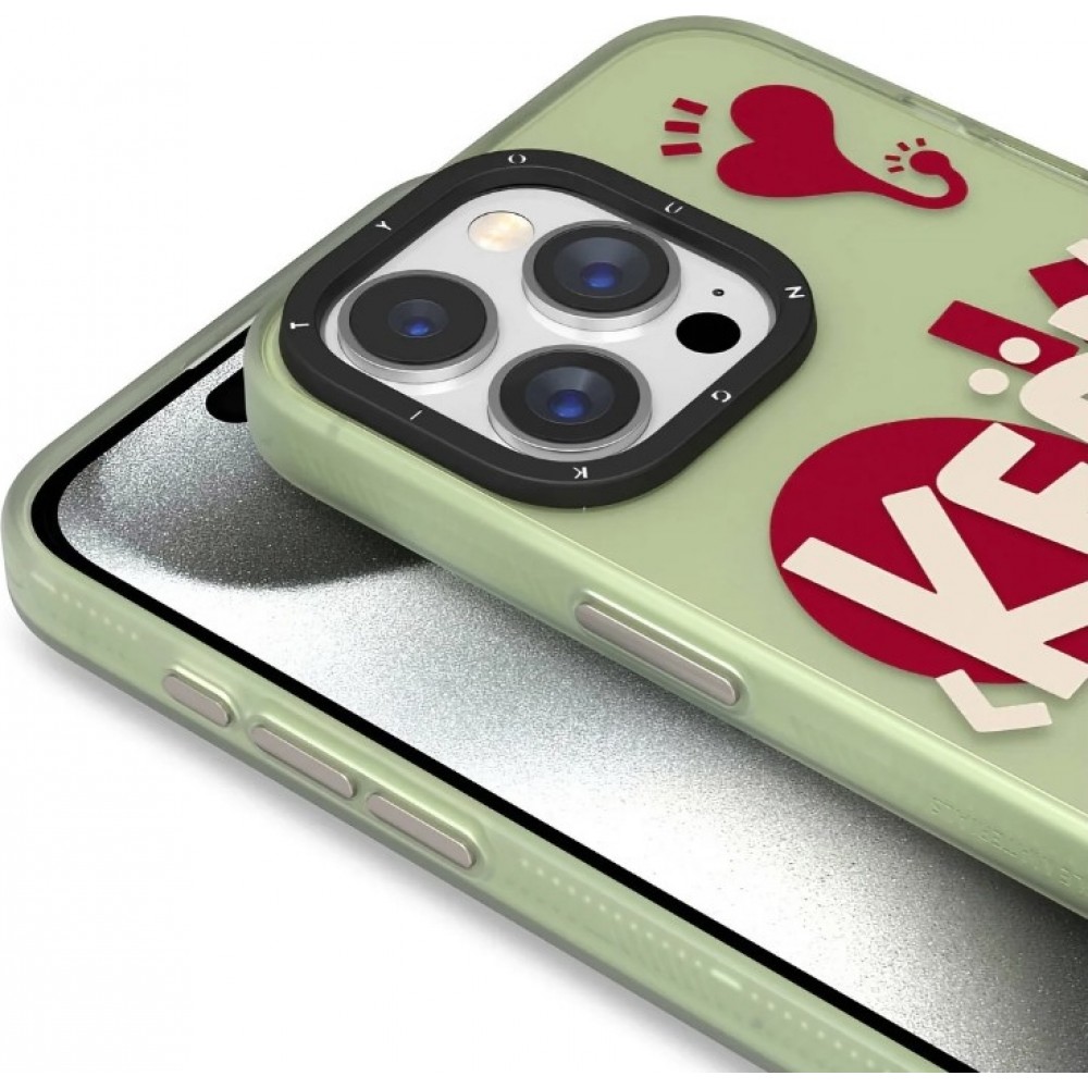 Coque iPhone 14 Pro Max - Youngkit Keep Lovin Silicone verte transparente avec c&oelig;ur - Vert