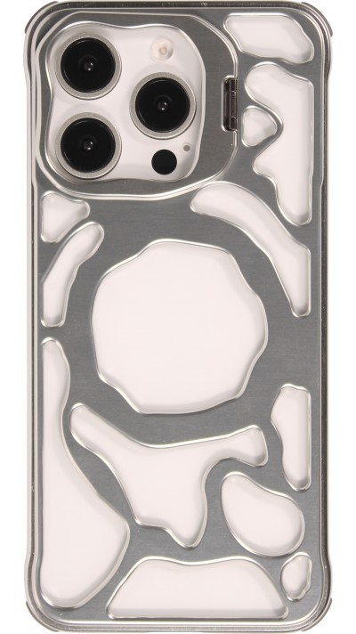 iPhone 16 Pro Max Case H&uuml;lle - Silberne organische Muster mit integriertem Kamerahalter - Silber