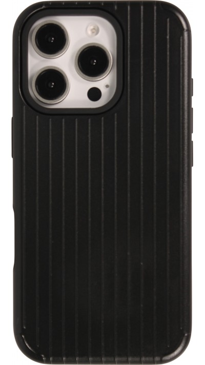 Coque iPhone 16 Pro Max - Rayée en plastique dur avec renforts en silicone protection antichoc au design texturé - Noir