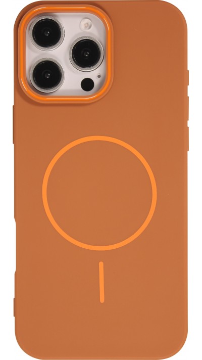 iPhone 16 Pro Max Case H&uuml;lle - Silicone MagSafe Flexibel Halo Licht - Braun