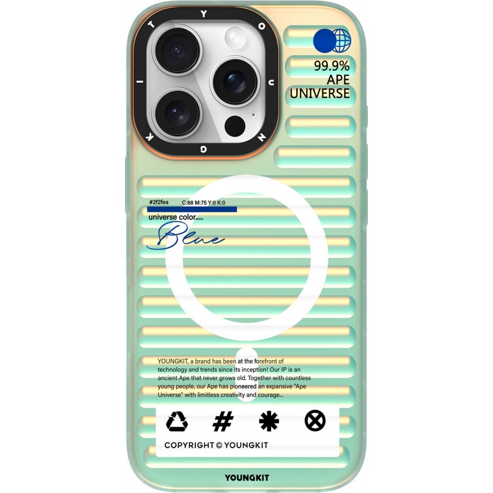 Coque iPhone 16 Pro Max - Youngkit effet iris&eacute; univers bleu avec reflets changeants - Bleu