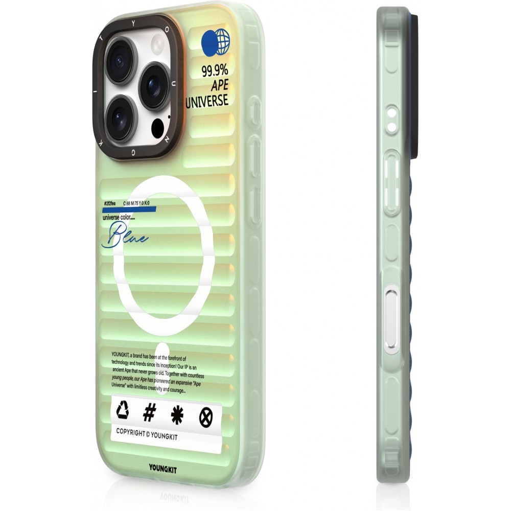 Coque iPhone 16 Pro Max - Youngkit effet iris&eacute; univers bleu avec reflets changeants - Bleu