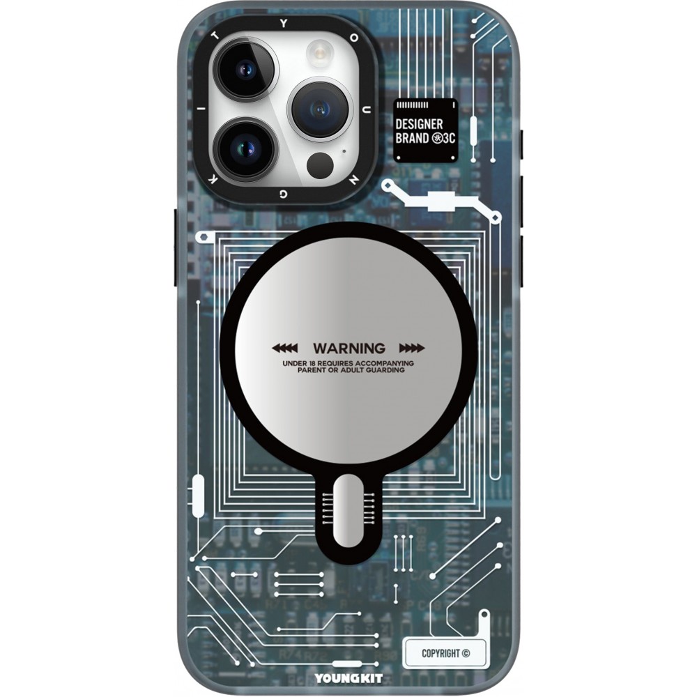 iPhone 16 Pro Max Case H&uuml;lle - Youngkit Silikon MagSafe-kompatibles Design Schaltkreis Stil Elektronikchip - Blau