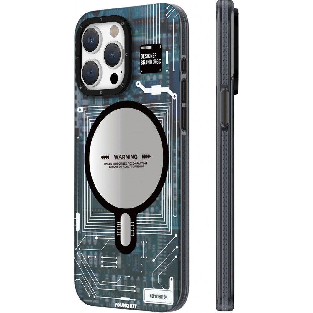 iPhone 16 Pro Max Case H&uuml;lle - Youngkit Silikon MagSafe-kompatibles Design Schaltkreis Stil Elektronikchip - Blau