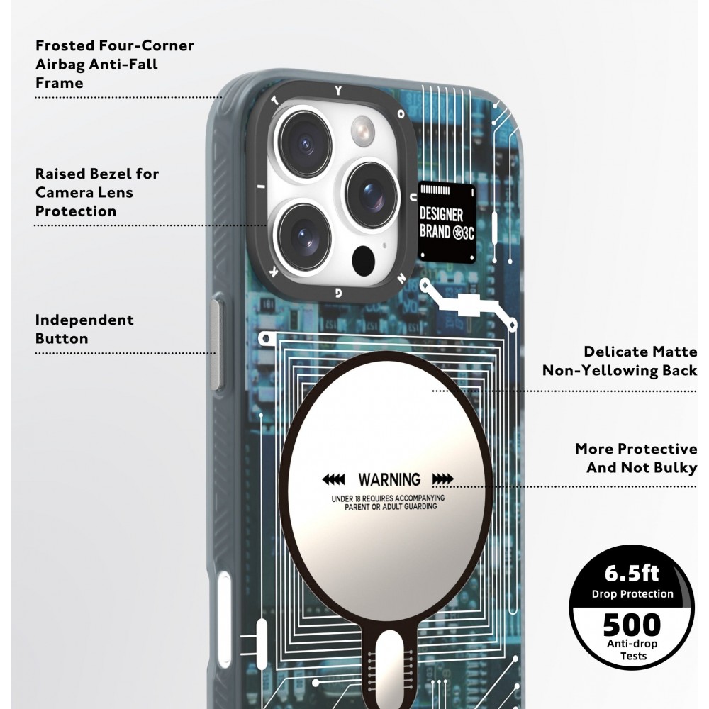 iPhone 16 Pro Max Case H&uuml;lle - Youngkit Silikon MagSafe-kompatibles Design Schaltkreis Stil Elektronikchip - Blau