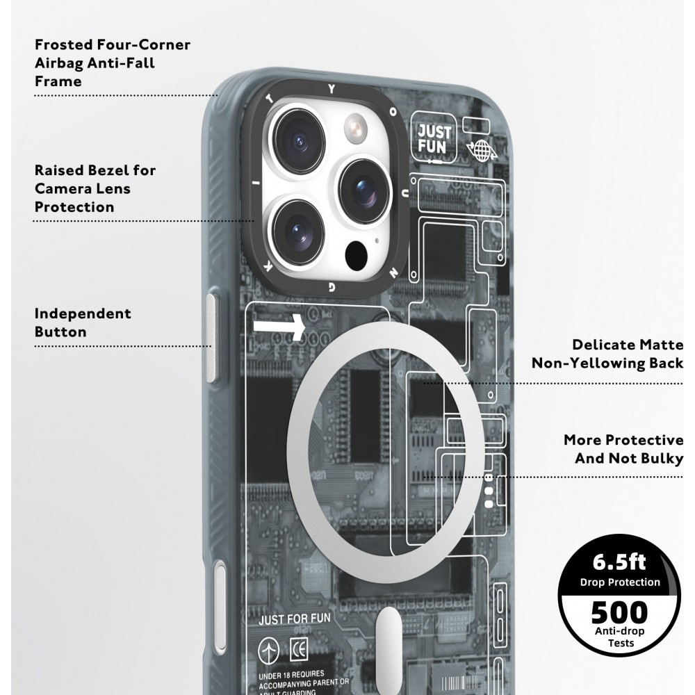 iPhone 16 Pro Max Case H&uuml;lle - Youngkit Silikon MagSafe-kompatibles Design Schaltkreis Stil Elektronikchip - Grau