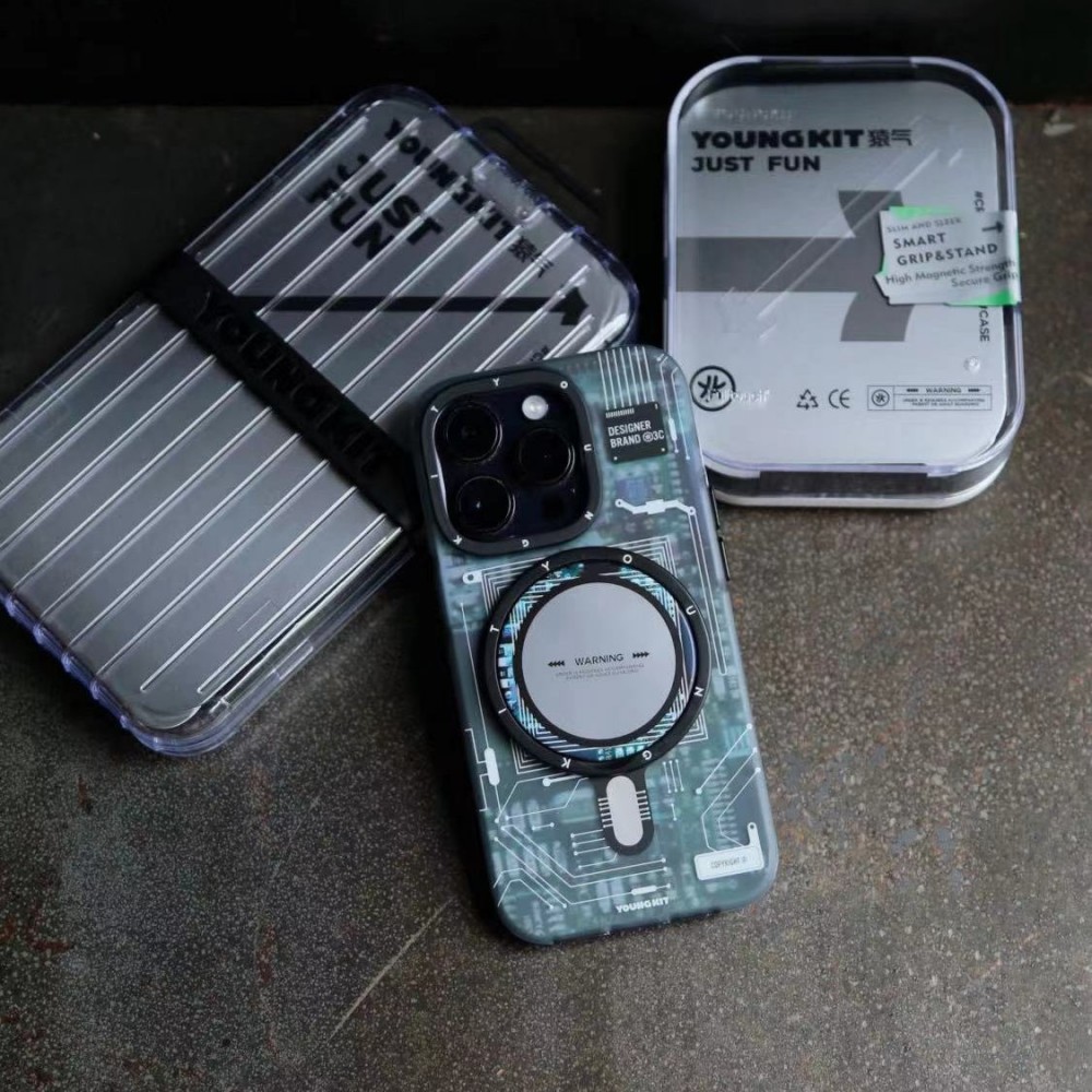 iPhone 16 Pro Case H&uuml;lle - Youngkit Silikon MagSafe-kompatibles Design Schaltkreis Stil Elektronikchip - Blau