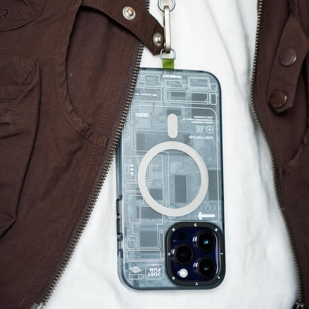 iPhone 16 Pro Case H&uuml;lle - Youngkit Silikon MagSafe-kompatibles Design Schaltkreis Stil Elektronikchip - Grau