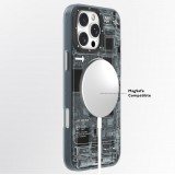 Coque iPhone 16 - Youngkit silicone compatible MagSafe design circuit style puce &eacute;lectronique - Gris