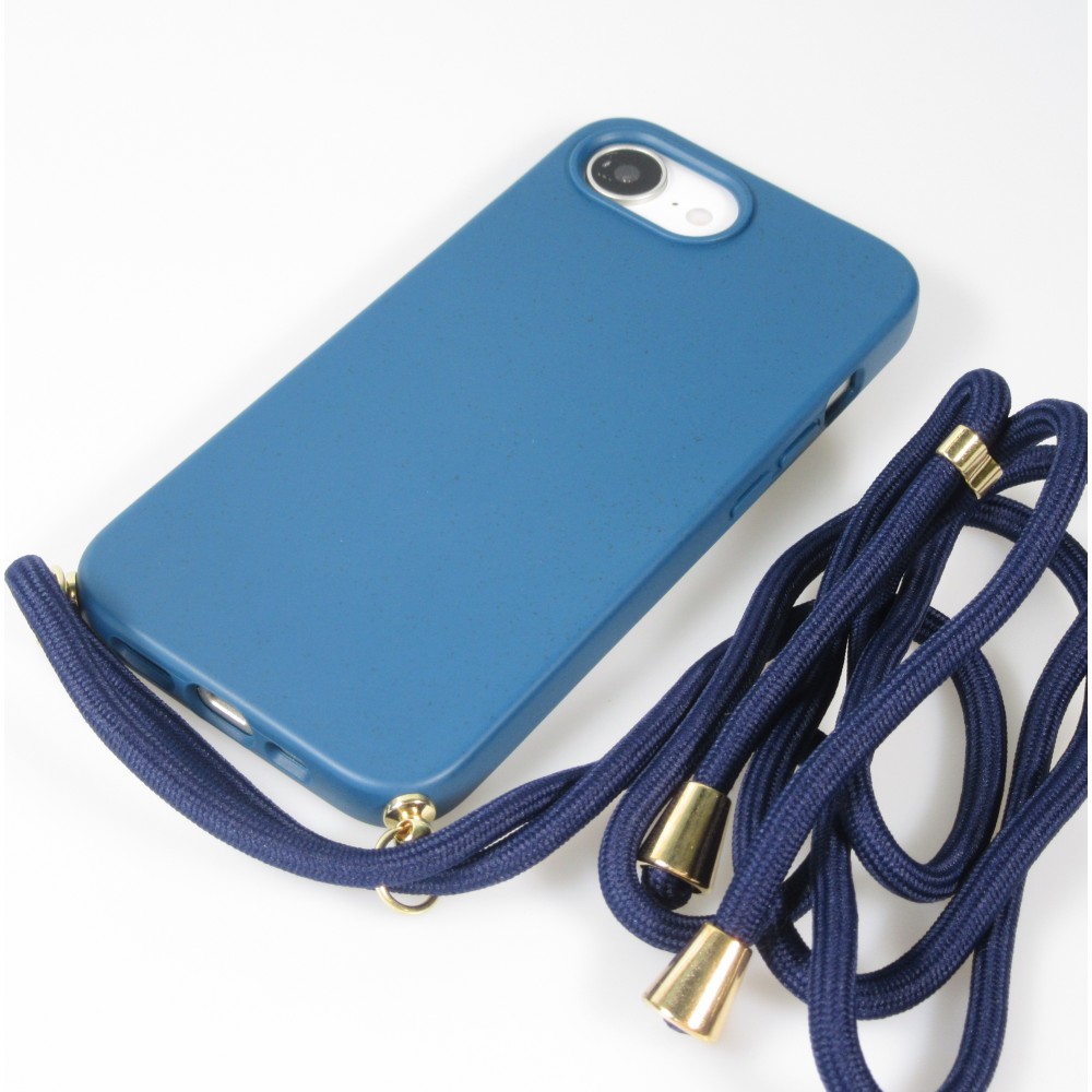 Coque iPhone 17e / 16e - Bio Eco-Friendly nature avec cordon collier - Bleu