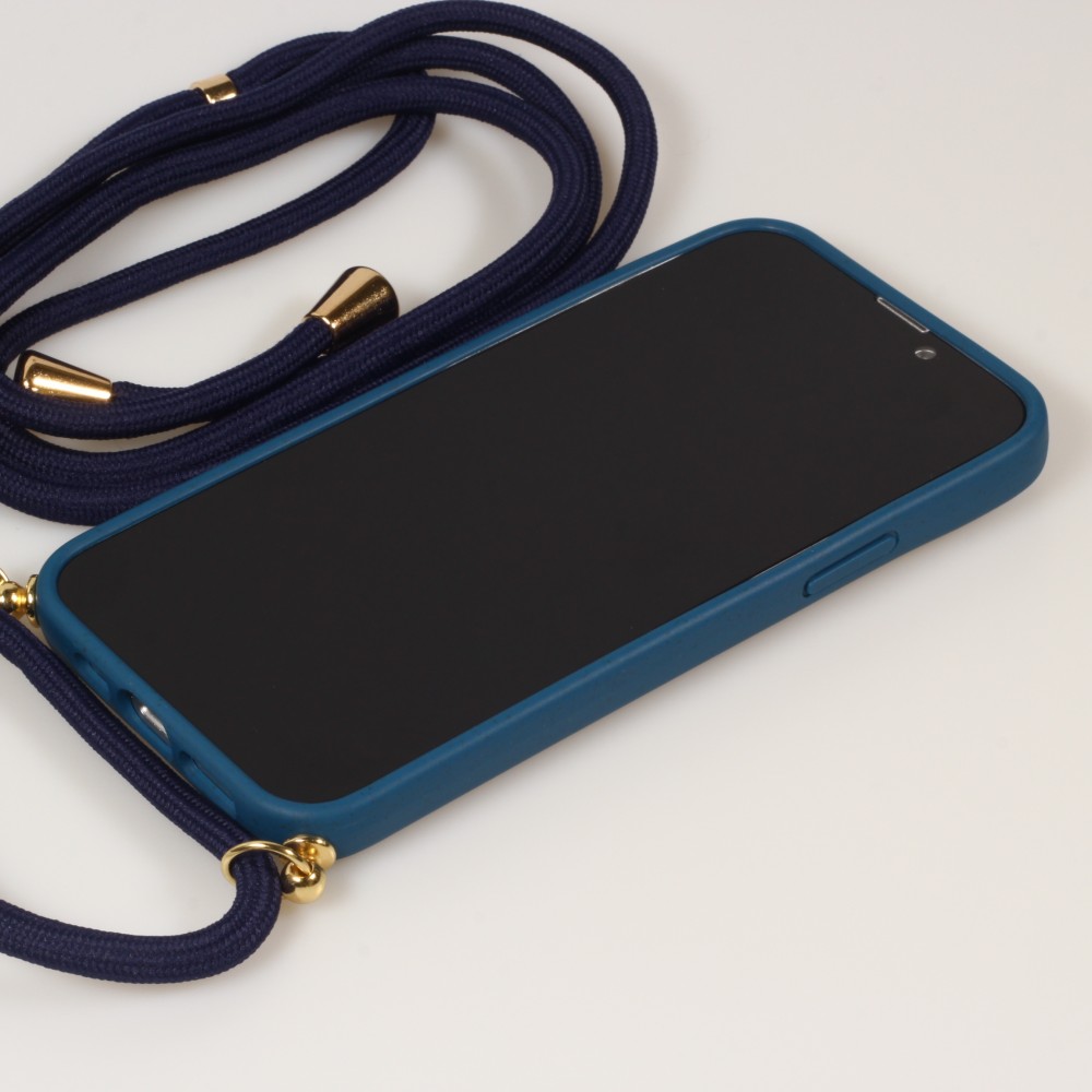 Coque iPhone 17e / 16e - Bio Eco-Friendly nature avec cordon collier - Bleu