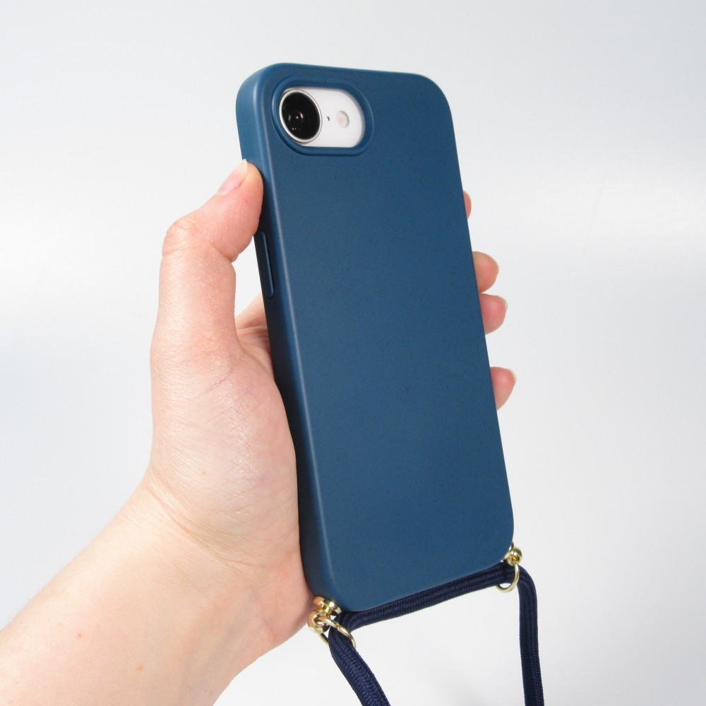 Coque iPhone 17e / 16e - Bio Eco-Friendly nature avec cordon collier - Bleu