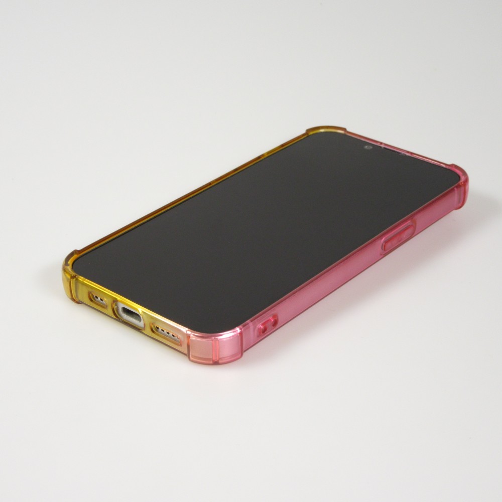 Coque iPhone 17e / 16e - Bumper Rainbow Silicone anti-choc avec bords protégés -  rose jaune
