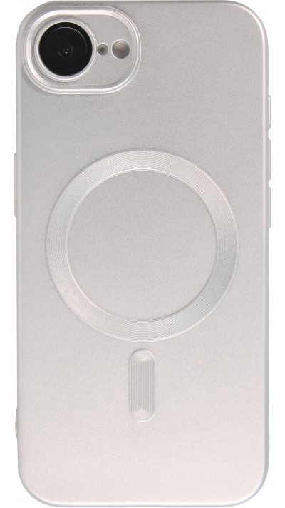 iPhone 16e Case Hülle - Gummi weich mit Kameraschutzglas MagSafe - Silber