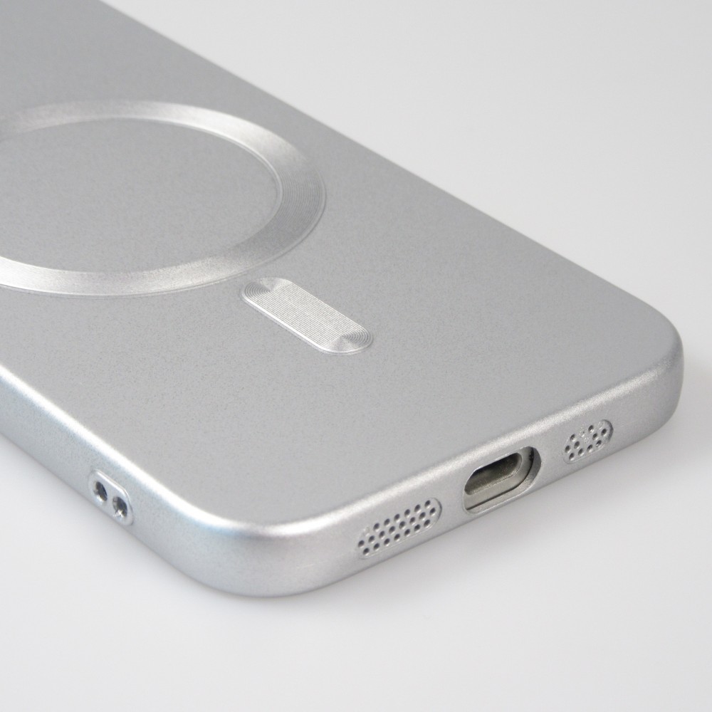 Coque iPhone 16e - Gel souple avec vitre de protection cam&eacute;ra MagSafe - Argent