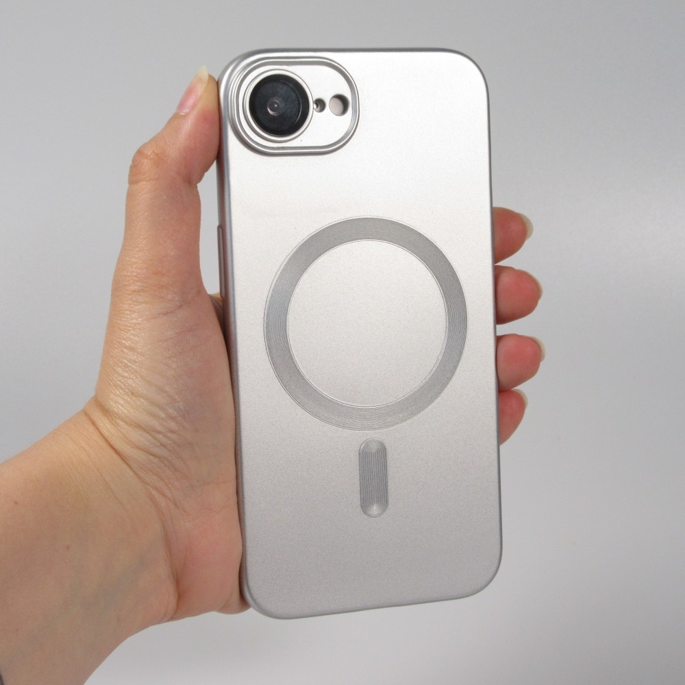 Coque iPhone 16e - Gel souple avec vitre de protection cam&eacute;ra MagSafe - Argent