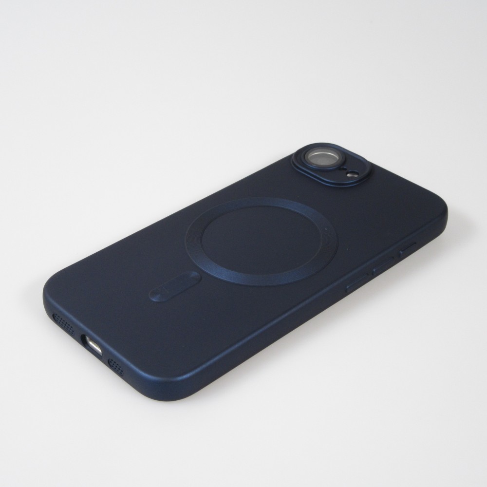 Coque iPhone 16e - Gel souple avec vitre de protection cam&eacute;ra MagSafe - Bleu fonc&eacute;