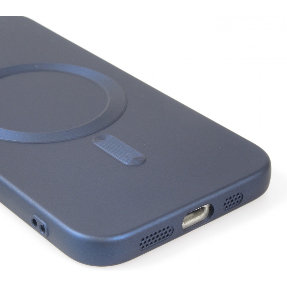 Coque iPhone 16e - Gel souple avec vitre de protection cam&eacute;ra MagSafe - Bleu fonc&eacute;