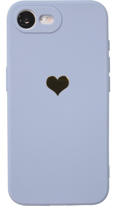 iPhone 16e Case Hülle - Silikon Mat Herz gold - Blau