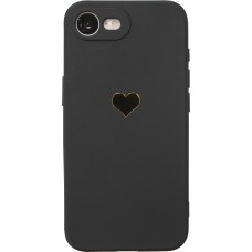 Coque iPhone 17e / 16e - Silicone Mat Coeur doré - Noir