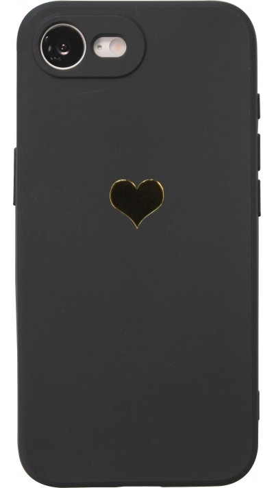 iPhone 16e Case Hülle - Silikon Mat Herz gold - Schwarz