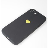 Coque iPhone 17e / 16e - Silicone Mat Coeur doré - Noir