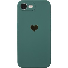 Coque iPhone 17e / 16e - Silicone Mat Coeur doré - Vert foncé