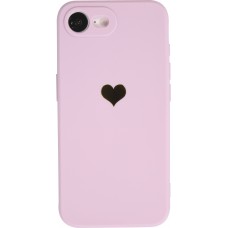 Coque iPhone 17e / 16e - Silicone Mat Coeur doré - Violet